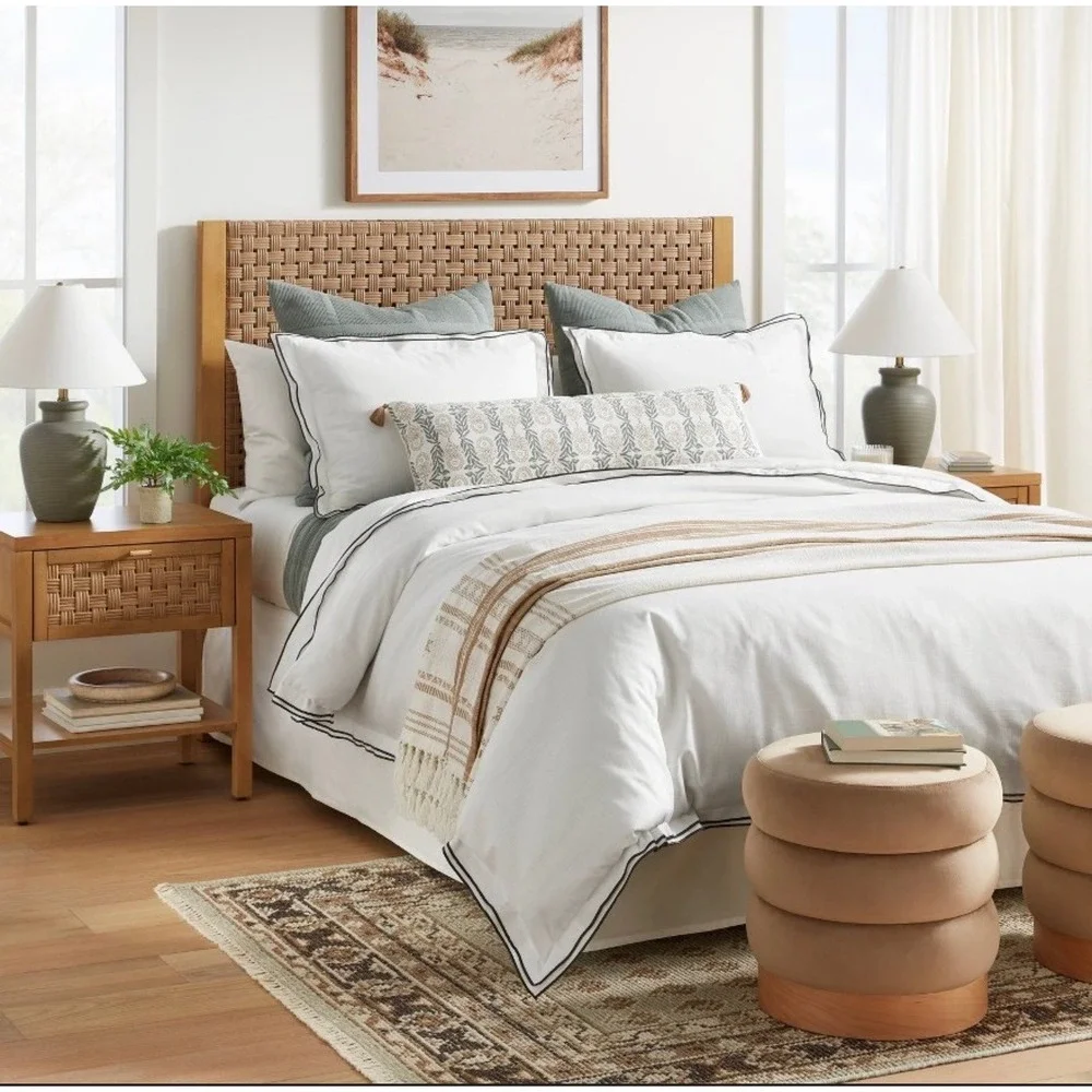 Threshold Duvet Cover Set Full/Queen White Black Embroidered Trim 3pc NWT